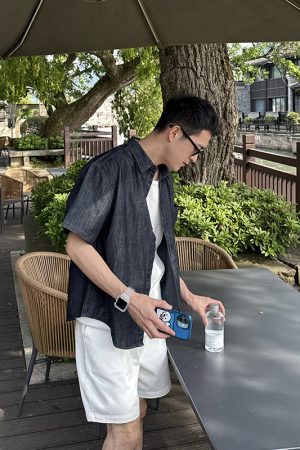 Men's Soft Feel Denim Shirt - Casual Short Sleeve, Loose Fit, Versatile Summer Style