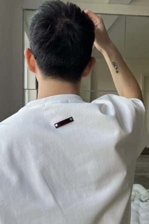 Men's Solid Color Short Sleeve T-Shirt with Back Design and Embroidered Letters - Casual Versatile Style
