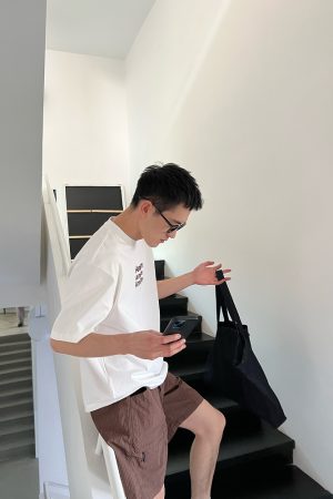Men's Solid Color Short Sleeve T-Shirt with Back Design and Embroidered Letters - Casual Versatile Style