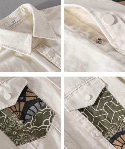 Men's Spliced Japanese-Style Jacket, Trendy Hipster Workwear for Spring & Autumn, Lapel Design, Youthful Fashion Top