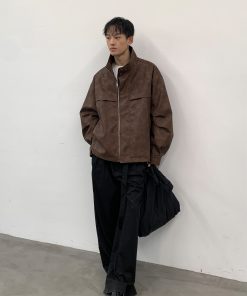 Men's Stand Collar Quilted Leather Jacket - Autumn Winter Roaring Beast American Style Outerwear