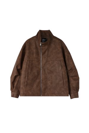 Men's Stand Collar Quilted Leather Jacket - Autumn Winter Roaring Beast American Style Outerwear