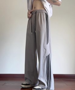 Men's Striped Work Pants - High Street Casual Wide-Leg Sports Trousers for Spring/Summer - Trendy American Style Street Dance Fashion