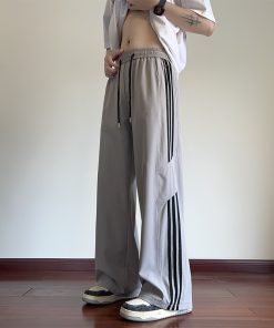 Men's Striped Work Pants - High Street Casual Wide-Leg Sports Trousers for Spring/Summer - Trendy American Style Street Dance Fashion