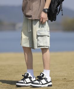 Men's Summer American Denim Cargo Shorts, Loose Straight Fit, Mid-Length Casual Pants for Stylish Everyday Wear