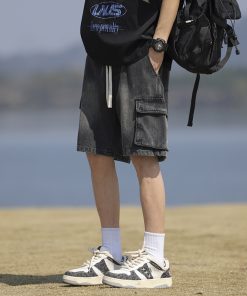 Men's Summer American Denim Cargo Shorts, Loose Straight Fit, Mid-Length Casual Pants for Stylish Everyday Wear