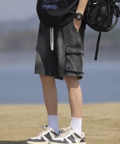 Men's Summer American Denim Cargo Shorts, Loose Straight Fit, Mid-Length Casual Pants for Stylish Everyday Wear