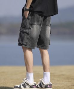 Men's Summer American Denim Cargo Shorts, Loose Straight Fit, Mid-Length Casual Pants for Stylish Everyday Wear