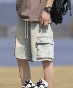 Men's Summer American Denim Cargo Shorts, Loose Straight Fit, Mid-Length Casual Pants for Stylish Everyday Wear