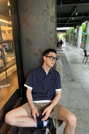 Men's Summer Blue Fake Two-Piece Polo Shirt - Versatile Small Logo, Korean Style, Casual Fashion