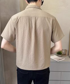 Men's Summer Ice Silk Short Sleeve Shirt - Loose Cuban Collar, High-Quality Solid Color Half Sleeve Top, Casual Jacket for Stylish Look