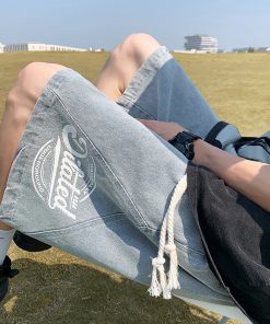Men's Summer Loose-Fit Denim Shorts - Trendy Mid-Length Elastic Waist Pants for Youth, Casual Streetwear 2025 Style