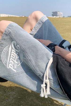 Men's Summer Loose-Fit Denim Shorts - Trendy Mid-Length Elastic Waist Pants for Youth, Casual Streetwear 2025 Style