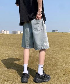 Men's Summer Loose-Fit Denim Shorts - Trendy Mid-Length Elastic Waist Pants for Youth, Casual Streetwear 2025 Style