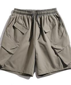Men's Summer Loose-Fit Ice Silk Casual Shorts, Trendy Beach Pants with Functional Pleats, American-Style 5-Point Shorts