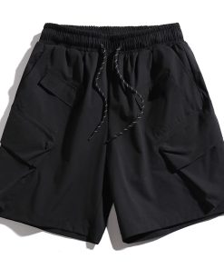 Men's Summer Loose-Fit Ice Silk Casual Shorts, Trendy Beach Pants with Functional Pleats, American-Style 5-Point Shorts