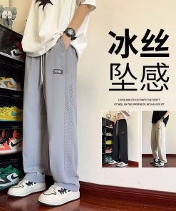 Men's Summer Thin Ice Silk Quick-Dry Mesh Casual Pants, Straight Loose Trousers, Lightweight Summer Style 2025