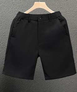 Men's Summer Waffle Shorts - Slim-Fit Solid Color Mid-Length Casual Five-Point Pants, Trendy Versatile Style for Everyday Wear.