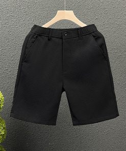 Men's Summer Waffle Shorts - Slim-Fit Solid Color Mid-Length Casual Five-Point Pants, Trendy Versatile Style for Everyday Wear.