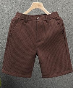 Men's Summer Waffle Shorts - Slim-Fit Solid Color Mid-Length Casual Five-Point Pants, Trendy Versatile Style for Everyday Wear.