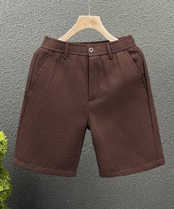 Men's Summer Waffle Shorts - Slim-Fit Solid Color Mid-Length Casual Five-Point Pants, Trendy Versatile Style for Everyday Wear.
