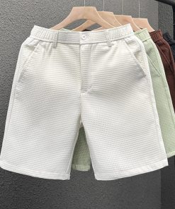 Men's Summer Waffle Shorts - Slim-Fit Solid Color Mid-Length Casual Five-Point Pants, Trendy Versatile Style for Everyday Wear.