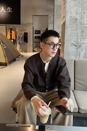 Men's Thickened Two-Piece Cardigan Sweater in Solid Color - Korean Style Autumn/Winter Layering Essential