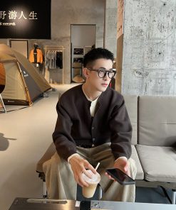 Men's Thickened Two-Piece Cardigan Sweater in Solid Color - Korean Style Autumn/Winter Layering Essential