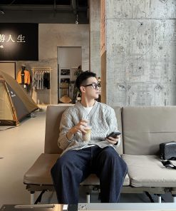 Men's V-Neck Thick Cable Knit Cardigan - Autumn and Winter Long Sleeve Sweater, Casual Knit Outerwear