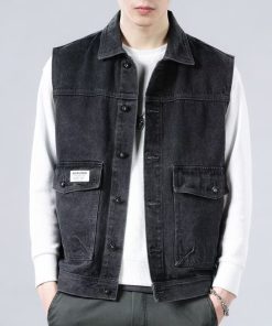 Men's Vintage American Workwear Vest - Casual Loose Waistcoat for Spring & Autumn, 2025 Style, Retro Fashion