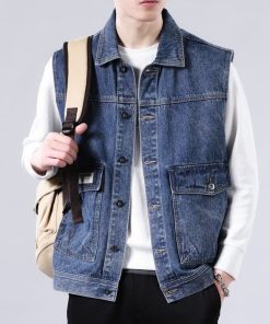 Men's Vintage American Workwear Vest - Casual Loose Waistcoat for Spring & Autumn, 2025 Style, Retro Fashion