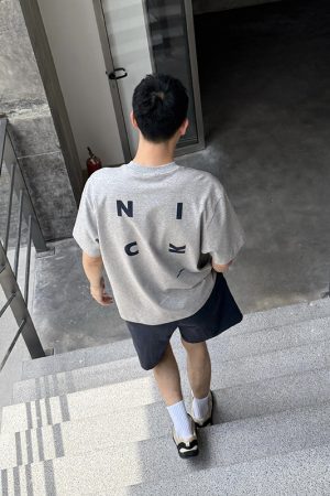 Men's Vintage Casual Loose Fit Short Sleeve T-Shirt with Back Letter Print - Summer American Style Essential
