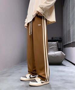 Men's Vintage Casual Loose Straight Pants, Spring Autumn High Street Fashion Sports Sweatpants, 90s Inspired Long Trousers