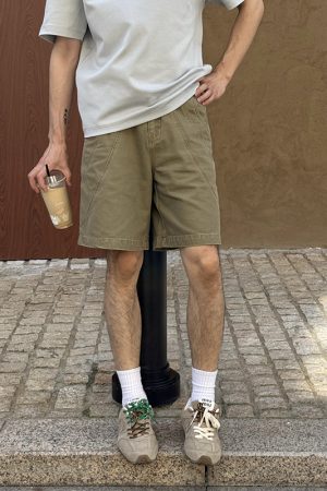 Men's Vintage Khaki Cargo Denim Shorts - Summer Loose Casual Versatile Style