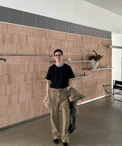 Men's Vintage Khaki Washed Loose Straight Wide-Leg Jeans - Spring 90s Retro Style