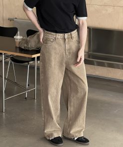 Men's Vintage Khaki Washed Loose Straight Wide-Leg Jeans - Spring 90s Retro Style