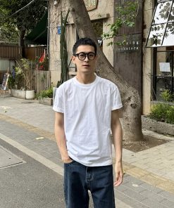 Men's Vintage Minimalist Solid Color Fitted Short Sleeve T-Shirt - American Summer Style Basic Top