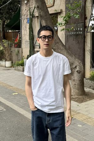 Men's Vintage Minimalist Solid Color Fitted Short Sleeve T-Shirt - American Summer Style Basic Top
