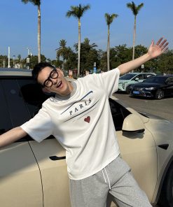 Men's Vintage Paris Letter Print Short Sleeve T-Shirt - Loose Casual Top for Summer, Y2K Style