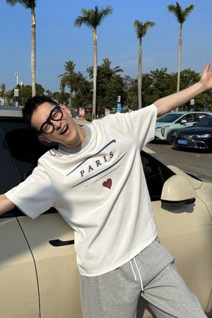 Men's Vintage Paris Letter Print Short Sleeve T-Shirt - Loose Casual Top for Summer, Y2K Style