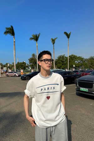 Men's Vintage Paris Letter Print Short Sleeve T-Shirt - Loose Casual Top for Summer, Y2K Style