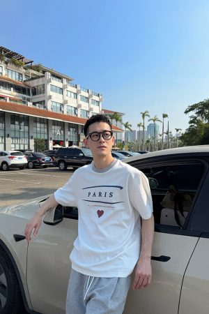 Men's Vintage Paris Letter Print Short Sleeve T-Shirt - Loose Casual Top for Summer, Y2K Style