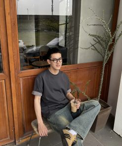 Men's Vintage Plaid Spliced Short Sleeve T-Shirt - American Style Round Neck Loose Fit Summer Top