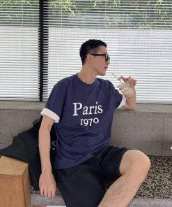 Men's Vintage Printed T-Shirt Set - Casual Loose Fit Summer Short Sleeve Top, Retro American Style