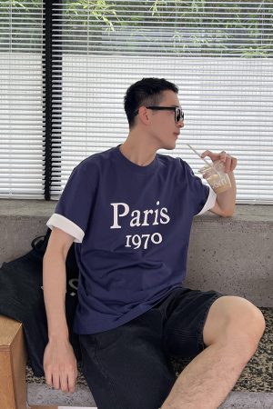Men's Vintage Printed T-Shirt Set - Casual Loose Fit Summer Short Sleeve Top, Retro American Style