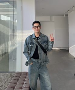 Men's Vintage Washed Blue Denim Jacket - Casual Loose Fit, Versatile American Style for Spring and Autumn