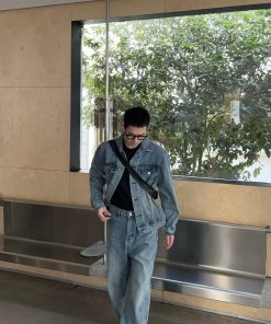 Men's Vintage Washed Blue Denim Jacket - Casual Loose Fit, Versatile American Style for Spring and Autumn