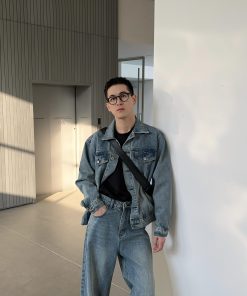 Men's Vintage Washed Blue Denim Jacket - Casual Loose Fit, Versatile American Style for Spring and Autumn