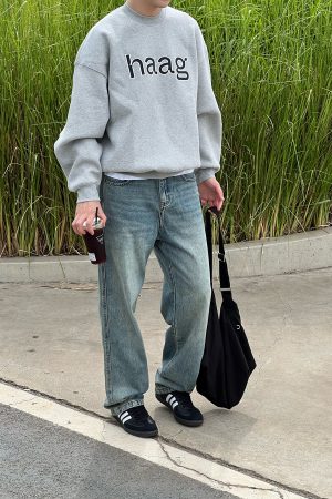 Men's Vintage Washed Distressed Denim Pants - Loose Straight Casual Trousers for Autumn & Winter, Versatile 90s Style