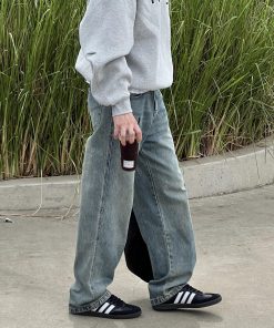 Men's Vintage Washed Distressed Denim Pants - Loose Straight Casual Trousers for Autumn & Winter, Versatile 90s Style